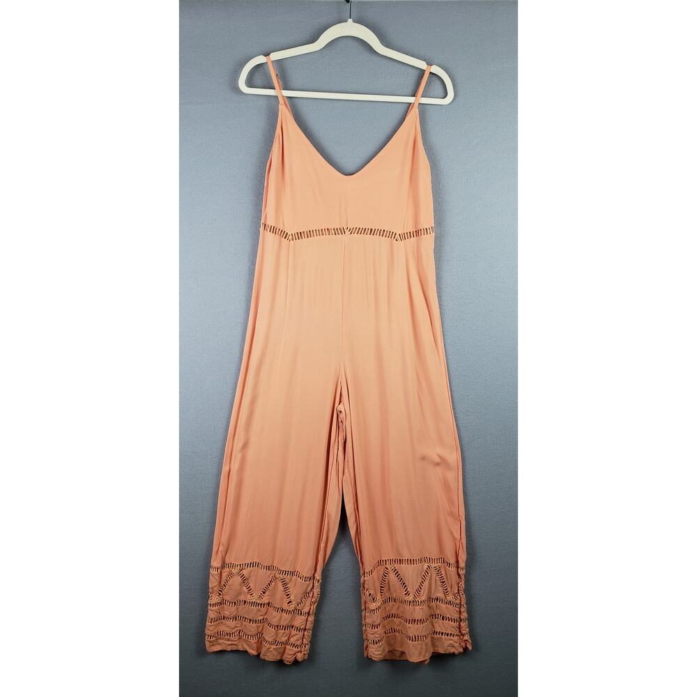 O'Neill Women's S Mateo Wide Leg Jumpsuit Peach Orange Embroidered Boho Beach